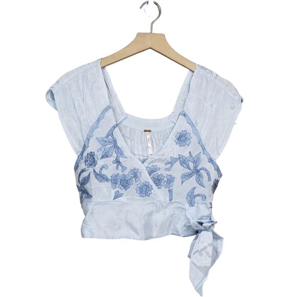 Free People Womens XS Sahara Embroidered Crop Top Blue NEW - Picture 2 of 14